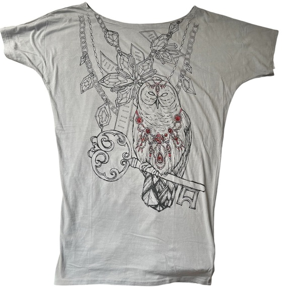 Key closet women’s owl minidress crystal studs boatneck stretchy grey t-shirt M - Picture 1 of 5